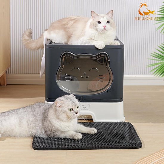 PETGARD Sofia Close Kattentoilet, Set Van 2 Stuks, Dieren Toilet Met Instap Bovenaf Kaptoilet Huisdiertoilet 58 X 39 56 Cm Grijs 649470972
