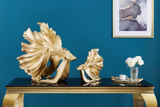 Design decoratief figuur vechtende vis CROWNTAIL 65cm goud Betta vissculptuur - 43176