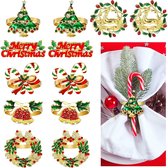 Kerstservetringen - 12x stuks - gouden servetring Kerstmis servetgesp servethouder krans kerstboom tafeldecoratie vintage decoratie
