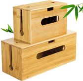 Set van 2 kabelbox hout van duurzaam bamboe, kabelbox voor het verbergen van kabels en kabels