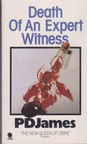 Boek met de titel 'Death Of An Expert Witness' en een afbeelding van gebroken glas met bloedvlekken.