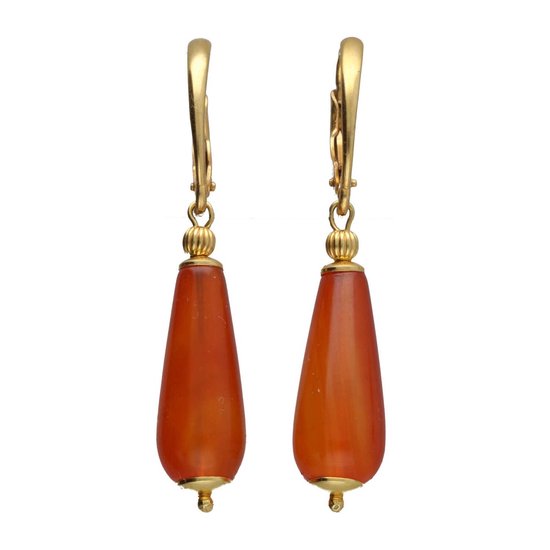 Bela Donaco Boucles d'oreilles d'Oreilles Art Deco – Cornaline – Argent Massif plaqué Or 24K