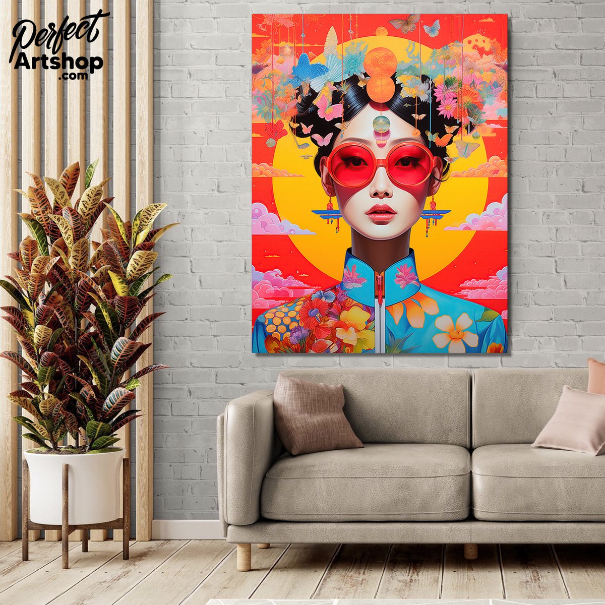 JAPANESE POPART LADY: 75x100cm Plexiglas Decoratie - Kunst - Vrouw - Japans