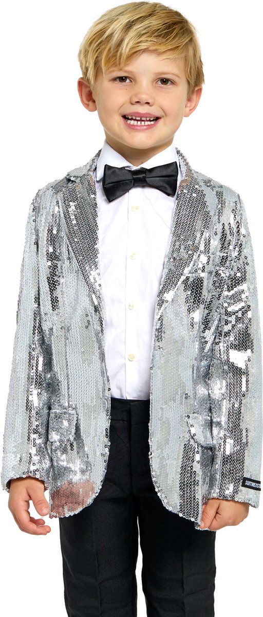 Suitmeister Sequins Silver - Zilveren Blazer - Glimmend Jasje - Outfit Voor Carnaval - Zilver - Maat: L