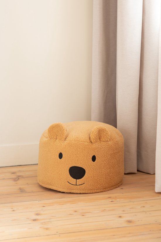 Childhome Teddy Beer Poef - 40x40x25 cm - Zachte Beige Poef met Afneembare Wasbare Hoes - Voor Kinderen vanaf 2 Jaar van Childhome — afbeelding 3