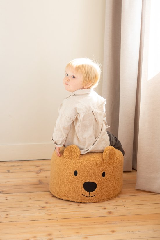 Childhome Teddy Beer Poef - 40x40x25 cm - Zachte Beige Poef met Afneembare Wasbare Hoes - Voor Kinderen vanaf 2 Jaar van Childhome — afbeelding 4