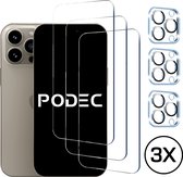 Podec Screenprotector en Camera Lens Protector geschikt voor iPhone 15 Pro - Gehard Beschermglas - Transparant en Krasbestendig - Tempered Glass Screen Cover - 3 + 3 Stuks