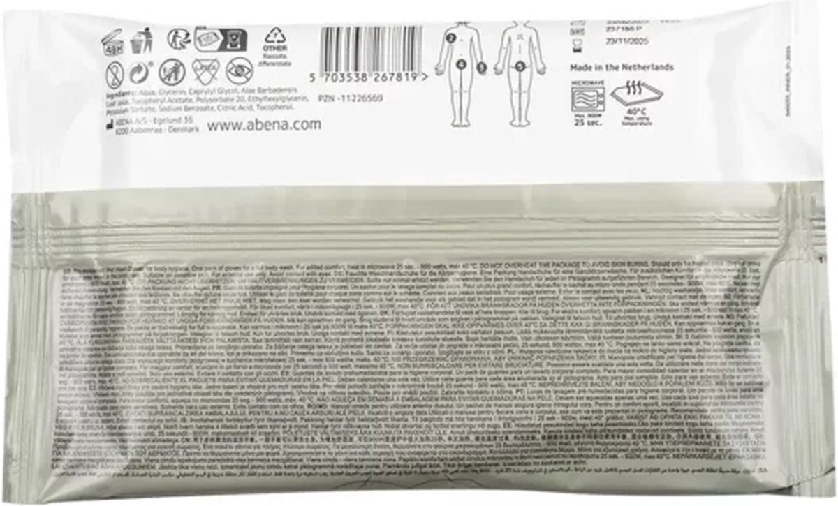 Abena Vochtige Washandjes Wegwerp - Parfumvrij - 25 Washandjes - Voordeelverpakking 5 x 5 washandjes - Wassen en opfrissen zonder water en zeep - Droogt Snel, geen Handdoek Nodig - Opwarmbaar in de Magnetron - Perfect voor Thuis en Onderweg — afbeelding 4