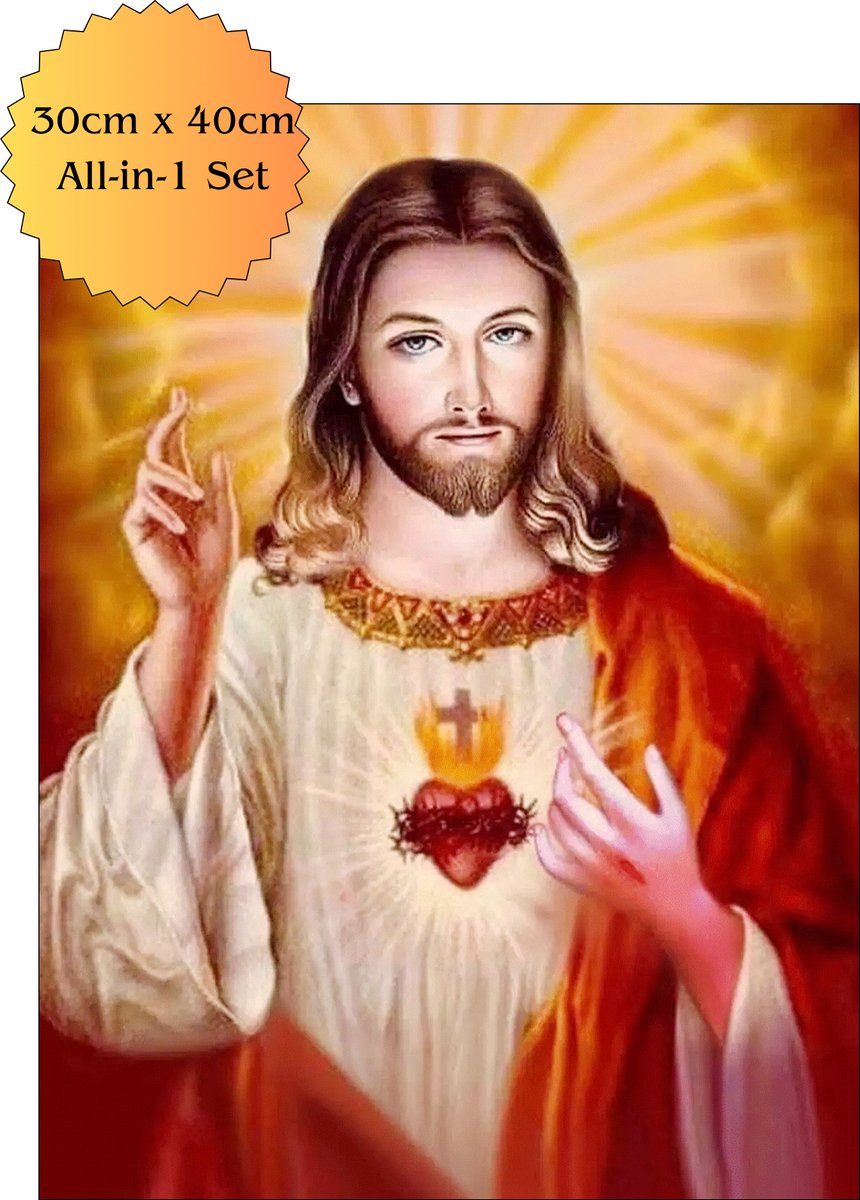 Quick eye Store Diamond painting Volwassenen Complete set Jezus christus Ronde steentjes 30cm x 40cm Bidden Geloof