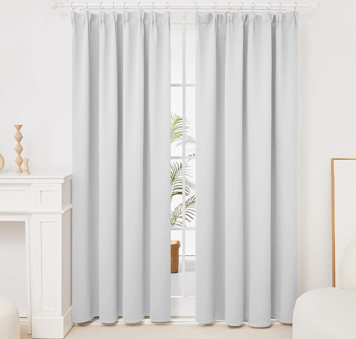 Deconovo Verduisterende Gordijnen Wit, Kerst Gordijn Potlood voor Woonkamer, Slaapkamer, Kant en Klaar, 132x229 cm (B x H), Grijswit, 2 stuks