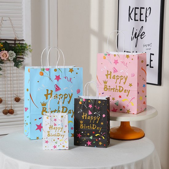 10 x SET de sacs cadeaux - ROSE - Tassen Happy anniversaire - 21*15*8 cm - Papier kraft - Pour enfants - Sacs de transport - Sacs cadeaux - Emballage - Sham's Art