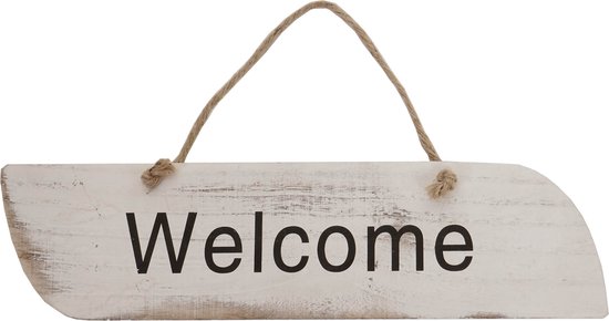 Cosmo Casa Panneau Mural Bienvenue - Décoratif - Panneau en Bois - Look Shabby - Wit - 10x43x1cm