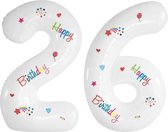 Folie Ballonnen Cijfers 26 Jaar Happy Birthday Verjaardag Versiering Cijferballon Folieballon Cijfer Ballonnen Wit 70 Cm