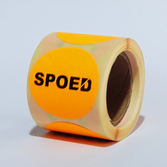 “SPOED” stickers op rol - 225 per rol - 50mm oranje