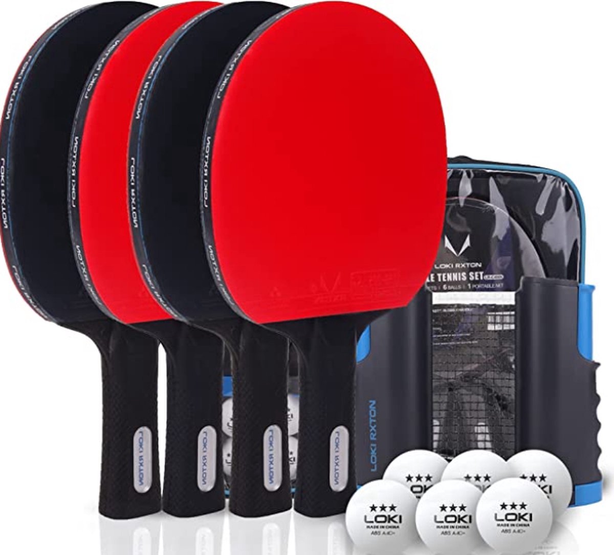Loki - Set de ping-pong professionnel - 4 raquettes de ping- Raquettes de  tennis de
