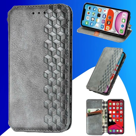 Hoesje geschikt voor Samsung Galaxy S24 Plus - Bookcase - Pasjeshouder - Portemonnee - Diamantpatroon - Kunstleer - Grijs