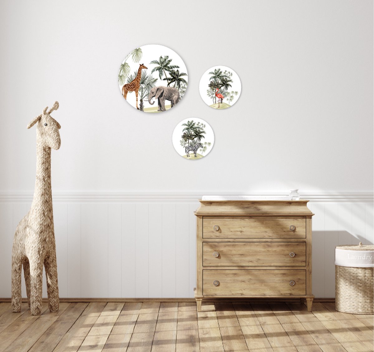Muurcirkel jungle safari - Wandcirkel dieren - set 3 muurcirkels - Decoratie kinderkamer - babykamer jongens & meisjes - babykamer