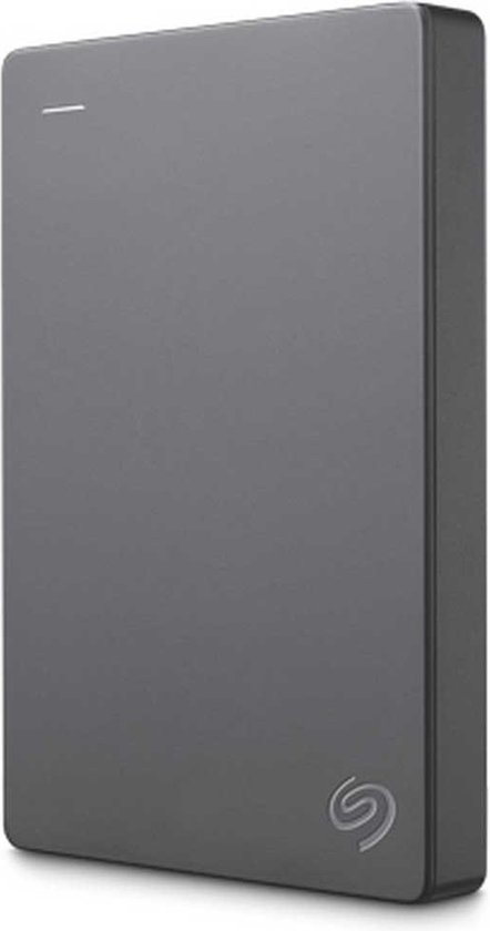Grijze Seagate externe harde schijf, voorkant.