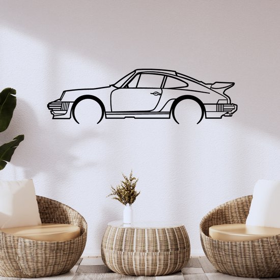 WandStaal - Porsche 911 - Silhouette - Metaalkunst - Zwart - 500x145x2 Auto - Wanddecoratie - Muurdecoratie - Inclusief bevestigingsmateriaal - Cadeau voor man - Cadeau voor jongen - Perfect voor mancave
