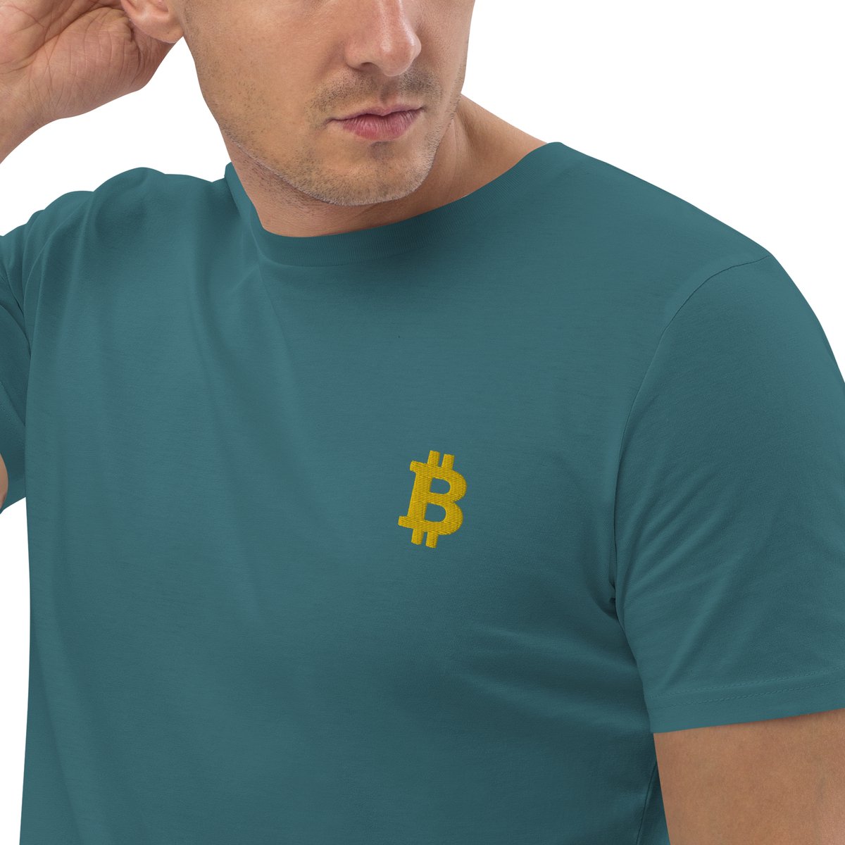 Bitcoin T-shirt Met Goudkleurig Geborduurd Bitcoin Logo - Unisex - 100% Biologisch Katoen - Groen - Maat M | Bitcoin cadeau| Crypto cadeau| Bitcoin T-shirt| Crypto T-shirt| Crypto Shirt| Bitcoin Shirt| Bitcoin Merch| Crypto Merch| Bitcoin Kleding