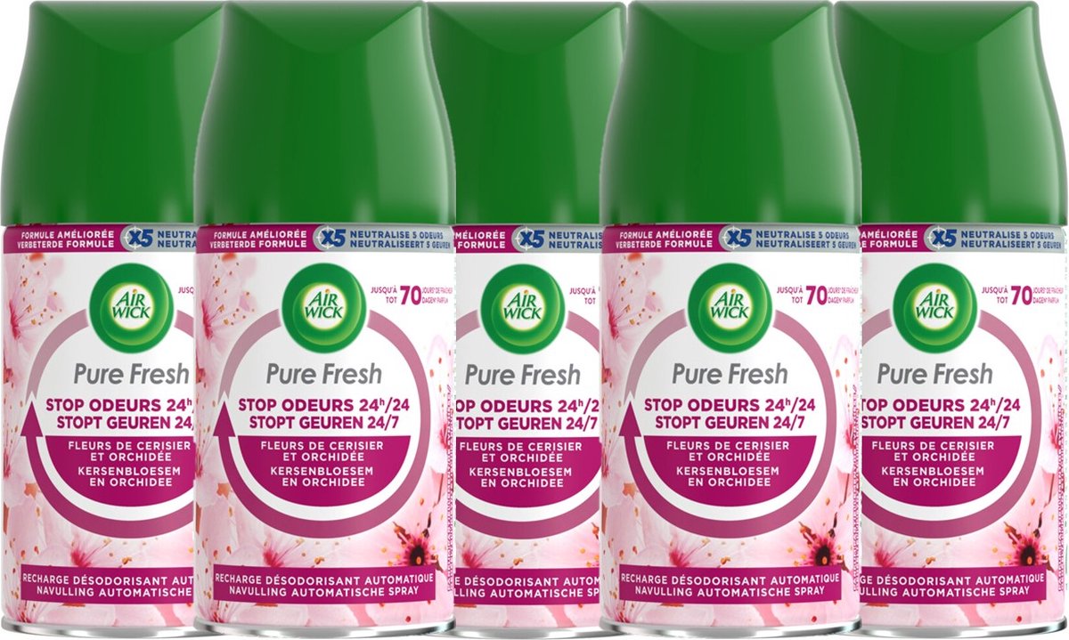 Goedkoopste Air Wick Freshmatic luchtverfrisser- Aziatische Kersenbloesem - Navulling - 250 ml - 5 stuks - Voordeelverpakking