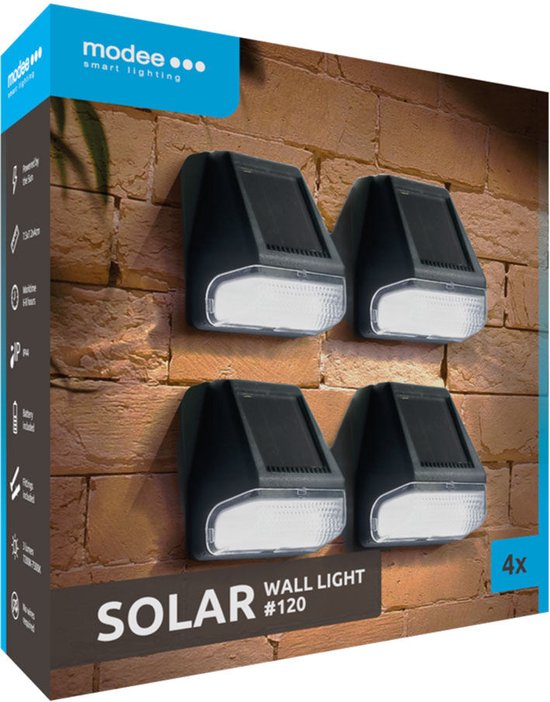 Modee Lighting - 4-pack - LED Solar wandlamp - 7500K daglicht wit - 3 Lumen - IP44