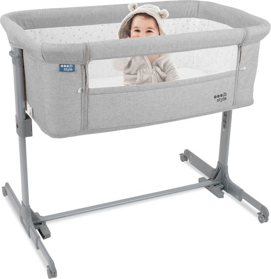 ib style® Aluna Baby Bed - Co-Sleeper - Reisbedje met Tas - Wieg - Hoogteverstelbaar - Inklapbaar - Met Matras - Grijs