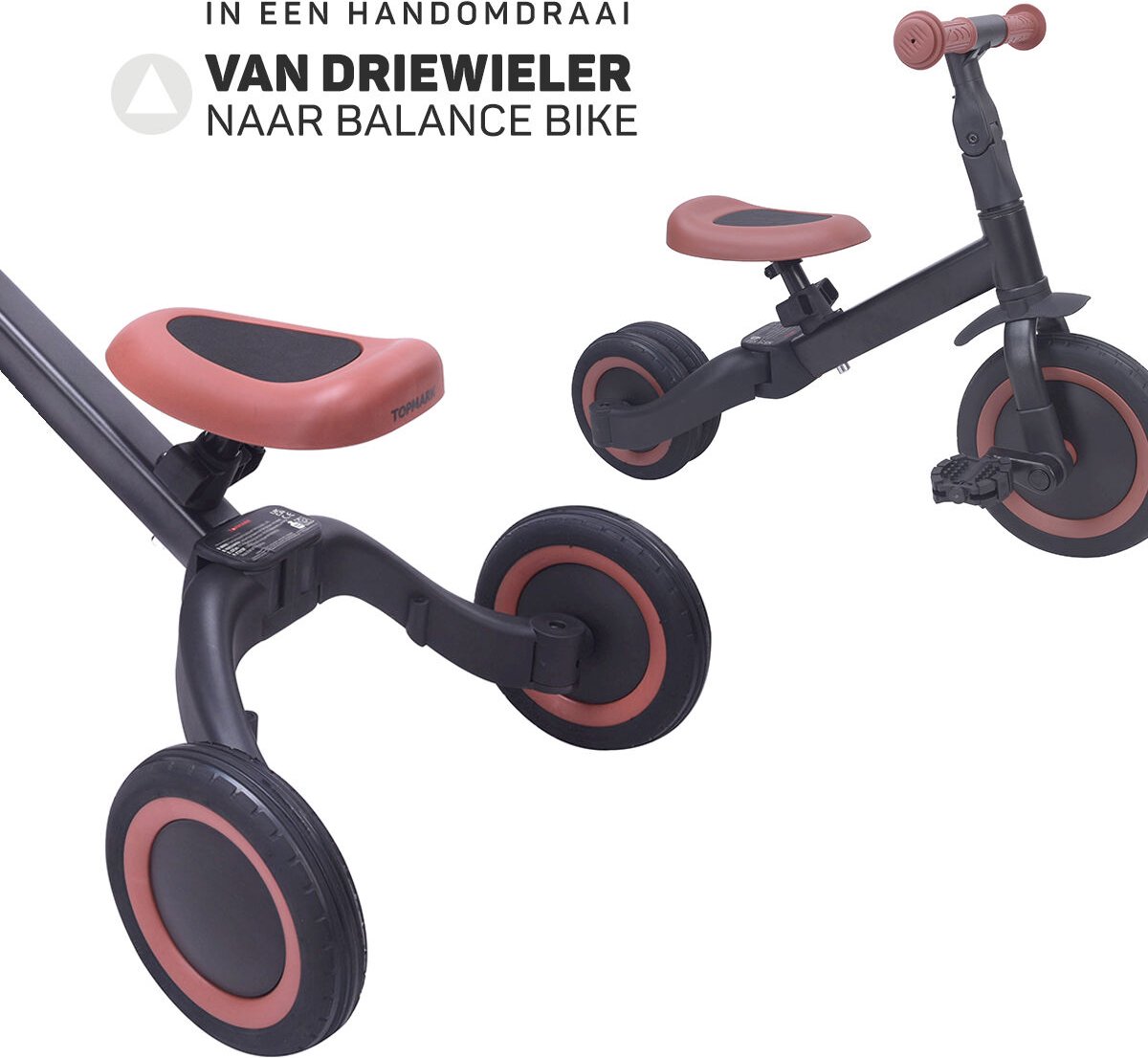 Topmark Kaya - 4 in1 Driewieler - Loopfiets - Balance Bike - Zwart-Bruin — afbeelding 2