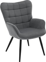 BukkitBow - Luxe Relaxstoel - Moderne Wing Fauteuil - met Stevige Metalen Poten - Met Zachte Ribfluwelen Bekleding - 46CM Zithoogte - Donker Grijs