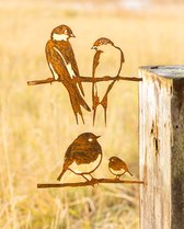 Metaaldeco – Tuindecoratie – Metalbird voordeelpakket - Metalen vogel – Metaal vogel - Cortenstaal vogel – Roodborstje met jong - Zwaluwpaar