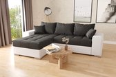 Bol.com hoekbank josua L- zwart + wit- met opbergruimte en slaapfunctie- seatsandbeds aanbieding