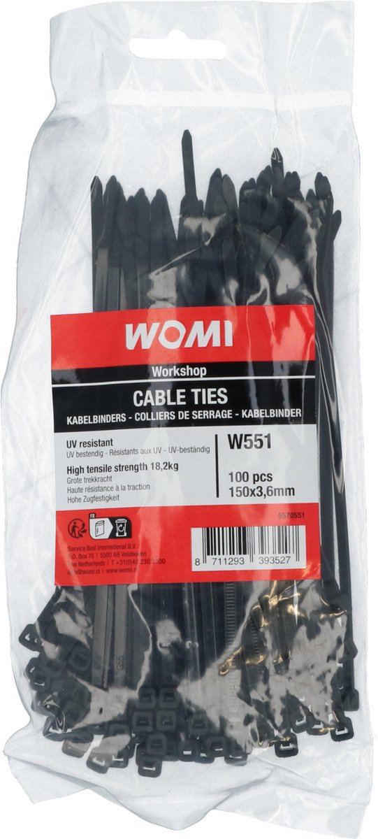 Womi Kabelbinders 150x3.6mm zwart 100 stuks