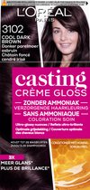 L'Oréal Paris Casting Crème Gloss Donker Parelmoer Asbruin 3102 - Semi-permanente Haarkleuring Zonder Ammoniak