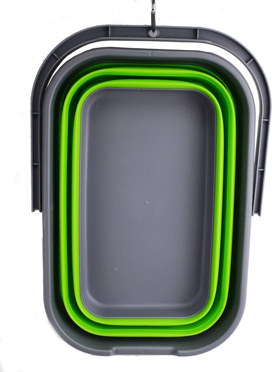 SAMMART 12L Foldable Rectangular Handy Bucket (1, Dark Grey/Green) | bol