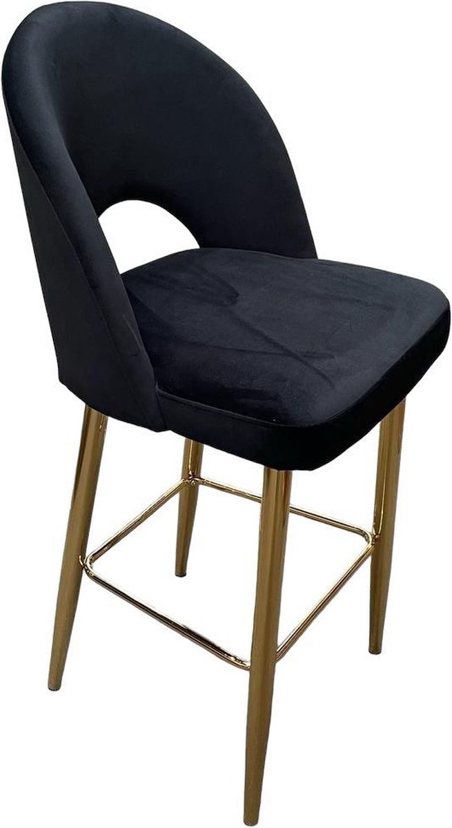 mbc-living - barkruk Toronto - zwart velvet - gouden onderstel