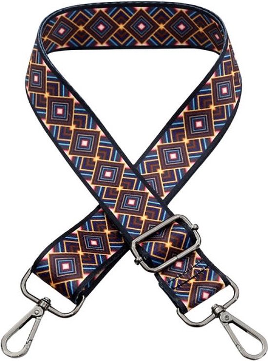 Schouderriem Squares Brown - bag strap - verstelbaar - afneembare schouderband - met gespen - tassenriem