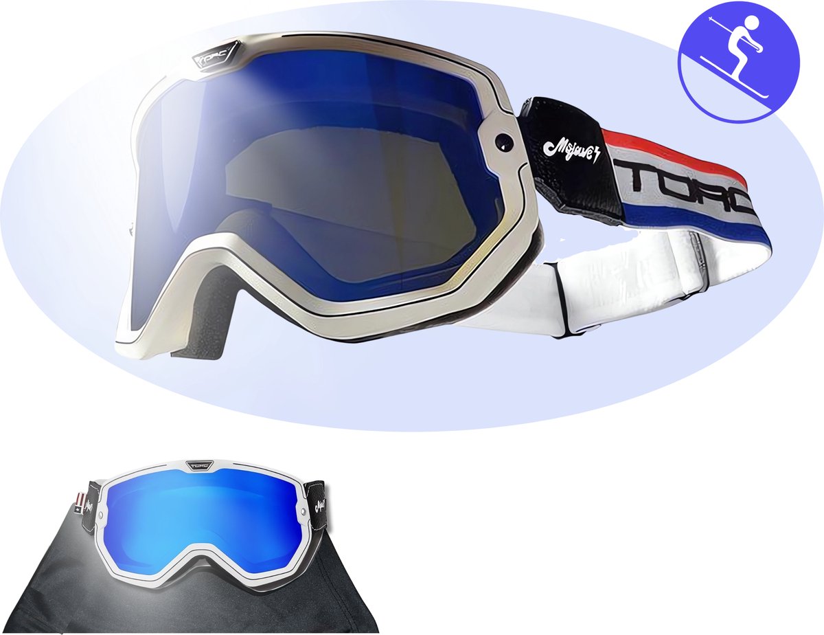 TORC ® Americana Skibril - Anti-Fog & Krasbestendige Lens - Inclusief Microfiber Hoesje – Anti Slip Band -Ook Geschikt voor Snowboarden - Licht Flexibel Frame met 3-Laags Foam Voering - Extra Heldere Lens Inbegrepen.