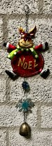 Metalen + glazen decoratie Kersthanger "rendier" Noel met bel - meerkleurig - hoogte 40x15x1cm - Woonaccessoires - Decoratieve hangers - Kersthangers