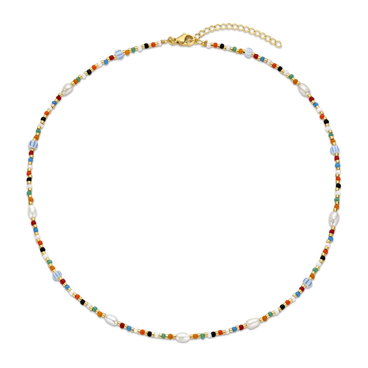 CO88 Collection 8CN-26418 Kralen Ketting - Collier - Kralen - Parel - 2mm - 3,8mm - 40+5cm - Multi Kleuren - Goudkleurig