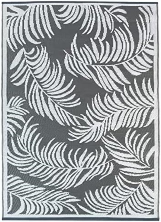 Buitentapijt Coco Tropical grijs en wit, 270 x 370 cm