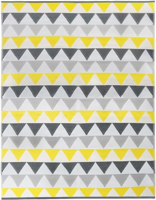 Tapijt voor buiten, sari, driehoeken, grijs en geel, 270 x 370 cm