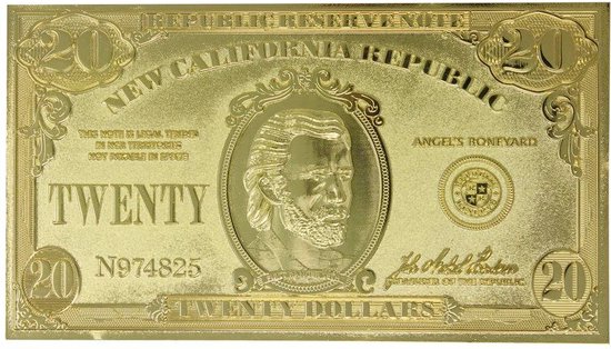 FaNaTtik Fallout - New Vegas Replica New California Republik 20 Dollar Bill (gold plated) Replica - Goudkleurig