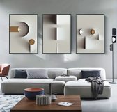 3 stuks beige wit zwart 3d Effect Geometrische Abstracte Muur Poster Nordic Home Decor Canvas Woonkamer schilderij ZONDER FRAME model 03