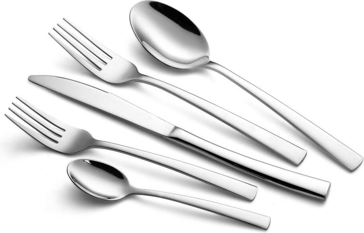 24-Piece Stainless Steel Silver Cutlery Set Including Knife, Fork, Spoon, Teaspoon for 6 People - Mirror-Polished, Dishwasher-Safe