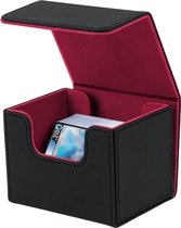 Deck Box pour cartes MTG, Card Deck Box, adapté pour plus de 100 cartes simples, support de jeu de cartes pour cartes TCG, boîte de deck en cuir PU, boîte de rangement, noir et rouge