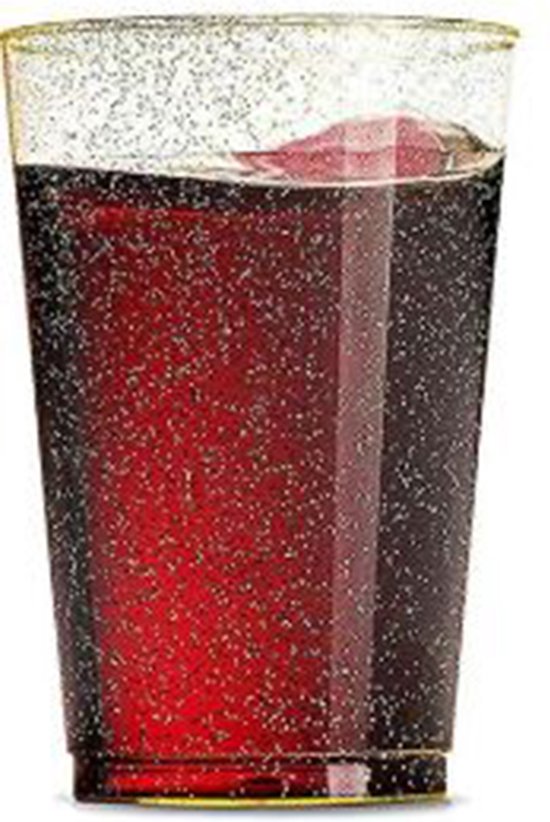 MATANA Harde Plastic Bekers – 60 Stuks Met Goudglitter – 270 Ml – Herbruikbaar – Voor Bruiloften, Verjaardagen, Kerst, Feesten – Stevig En Elegant