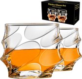 Golvende stijl whiskyglas, whiskyglazen, set van 2, ouderwets cocktailglas, 284 ml, whiskyglazen, rumglazen, cadeaus voor mannen