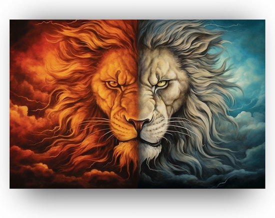 Kunststof Poster - Leeuw - Poster Leeuw - Poster Kleurrijk - portret dieren - Kleurrijk Leeuw - 90 x 60 cm