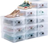 12 stuks schoenendozen, transparante schoenenbox, plastic schoenenopbergdoos, stapelbare opbergdoos, schoenen, kunststof, schoenorganizer, schoenendoos, 27,6 x 18,5 x 9,5 cm voor schoenen