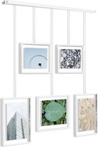 Fotocollage, fotolijst, flexibele fotolijstset voor horizontale en diagonale toepassing, voor 5 foto's, kunstdrukken, afbeeldingen, 10 x 15 en 13 x 18 cm, wit, 5 lijsten